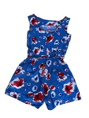 Tommy Hilfiger Y2k Women's Funky Blue Floral Summer Romper Tie Waist Size 2
